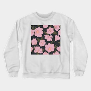 Cold pink magnolias pattern on dark Crewneck Sweatshirt